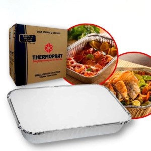 CAIXA BANDEJA RETANGULAR 1000 ML ALUMINIO BASE E TAMPA C/100 UNIDADES