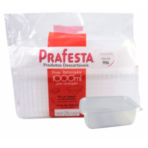 POTE RETANGULAR 1000 ML FREEZER E MICROONDAS COM 24 UNIDADES